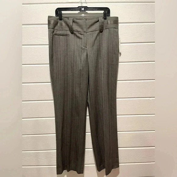 NWT Sharagano Studio Straight Leg High Waist Striped Trousers with Satin Sz 14 - Picture 1 of 8